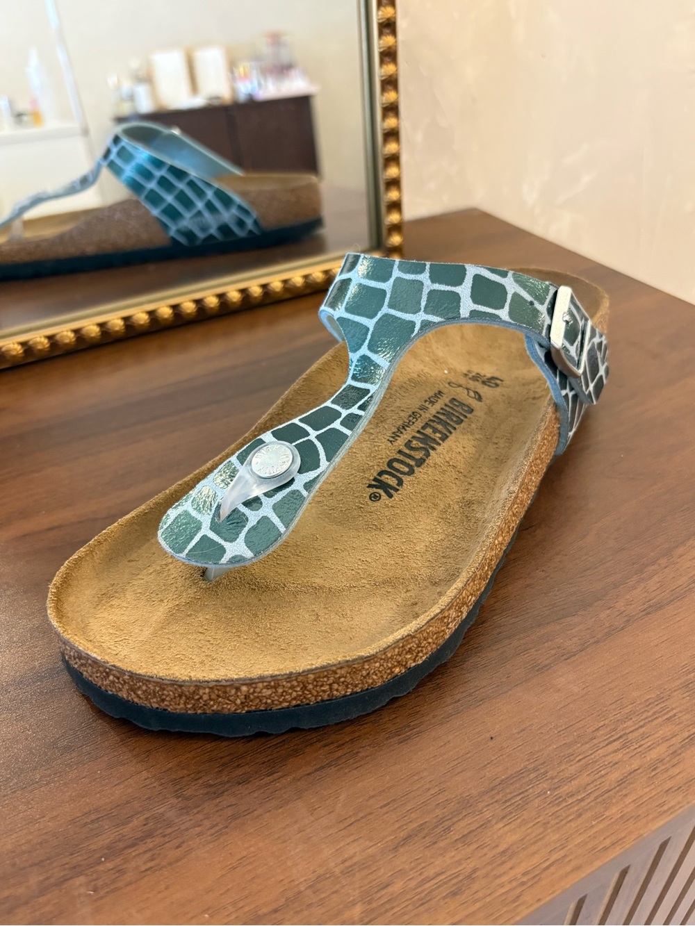Birkenstock Gizeh Thong Sandal - Teal Giraffe Print